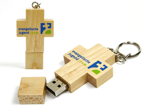 Holzkreuz USB-Stick mit Logo bedrucken