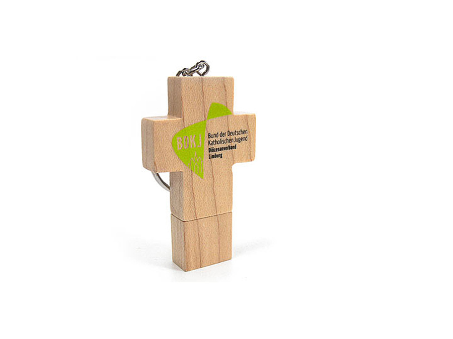 USB Holzkreuz mit zweifarbigem Druck