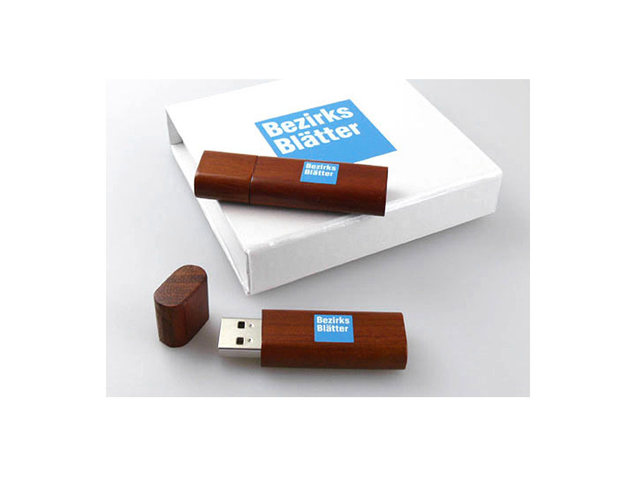 Holz-USB-Stick Holz dunkel edel bedruckt Geschenkbox