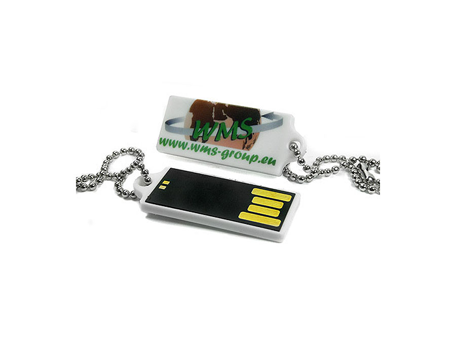 Weißer Kunstsoff Mini USB-Stick mit Logo bedruckt