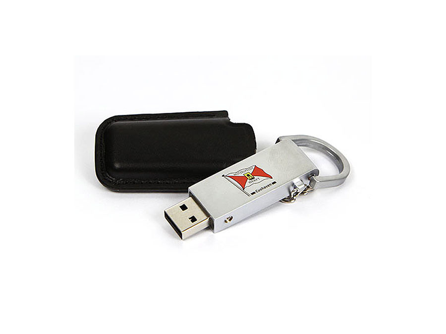 USB-Stick aus Vollmetall und Ledertasche Holster mit Logo