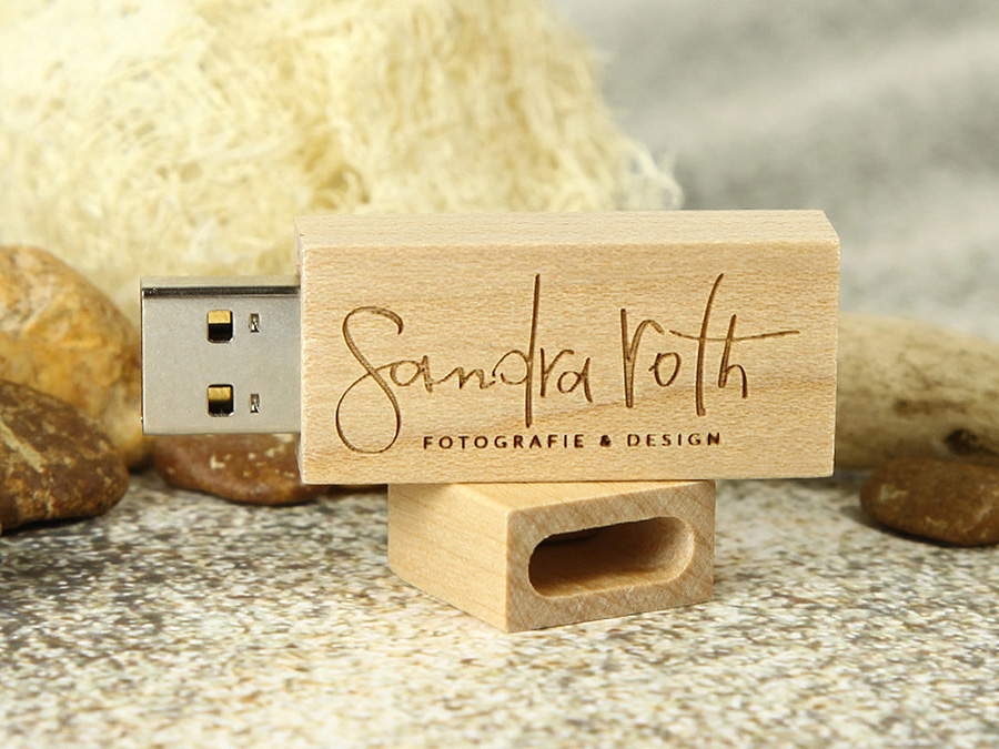Fotografie Design Holz USB-Stick mit Logo Prägung
