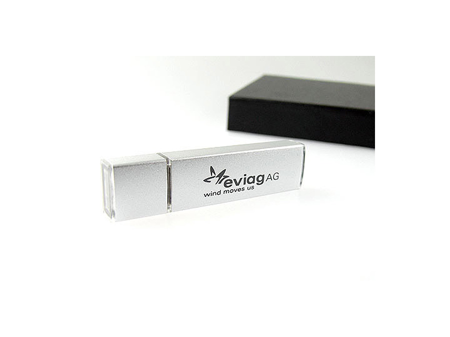 Aluminium matt USB Stick mit Logo Aufdruck und Verpackung
