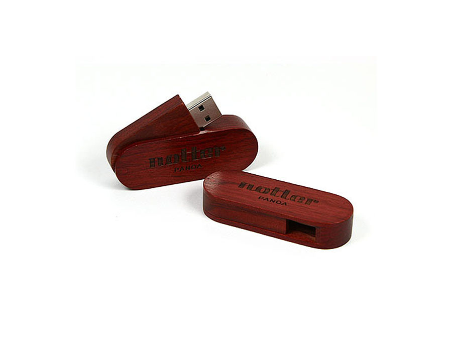 Drehbarer Holz USB-Stick in rot mit Logo