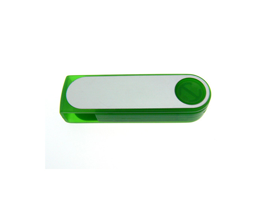 Grüner drehbarer USB-Stick als Werbegeschenk mit Logdruck und Gravur
