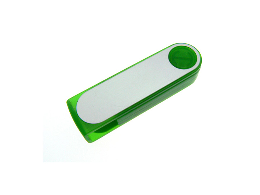 Grüner Werbeartikel USB-Stick zum drehen aus Kunststoff