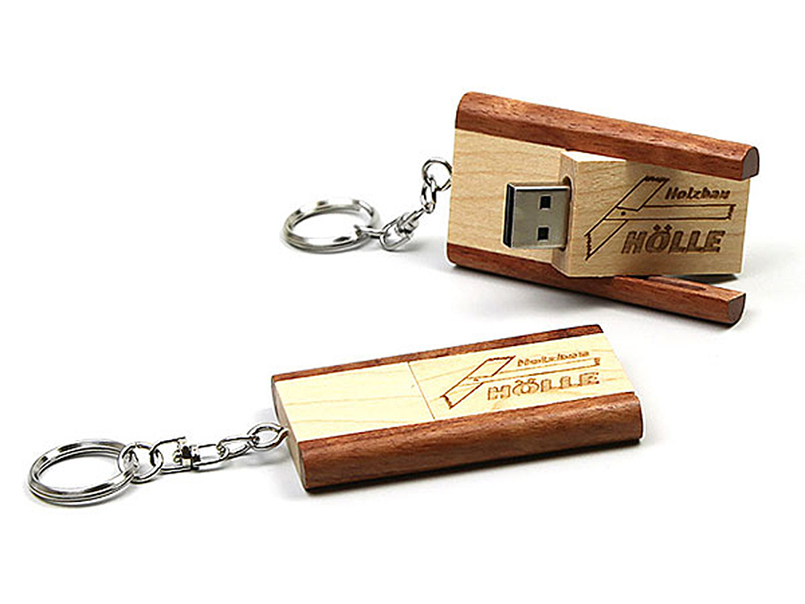 Holz USB-Stick mit Tiefenprägung und Schlüsselring