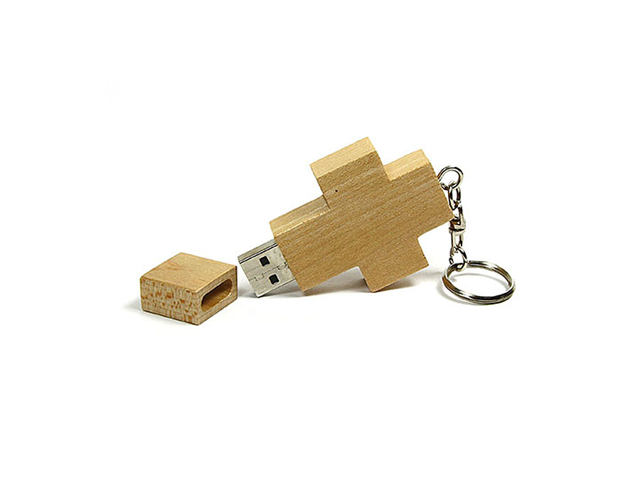 Holz Kreuz USB-Stick mit Logo