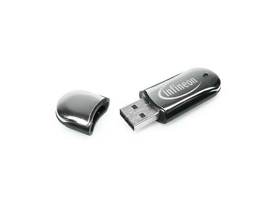 Infineon USB-Stick aus Metall mit Logo gravur