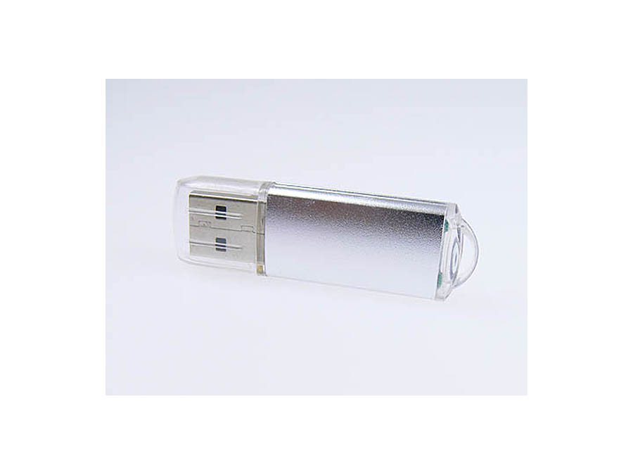 Kleiner silberner USB-Stick mit matter Metall Oberfläche