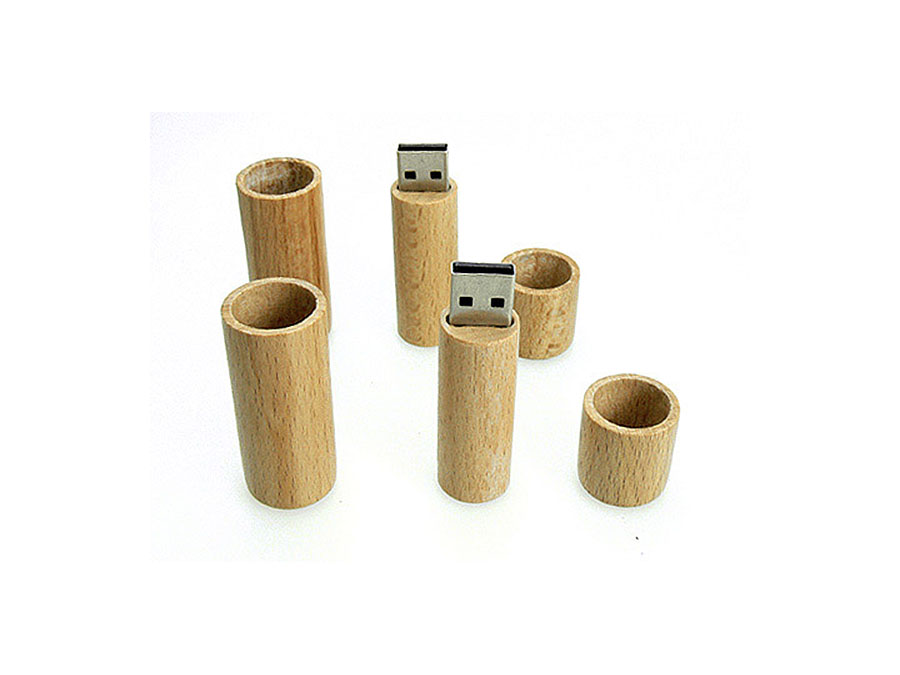 Lippenstift USB-Stick rund und aus Holz als Werbeartikel