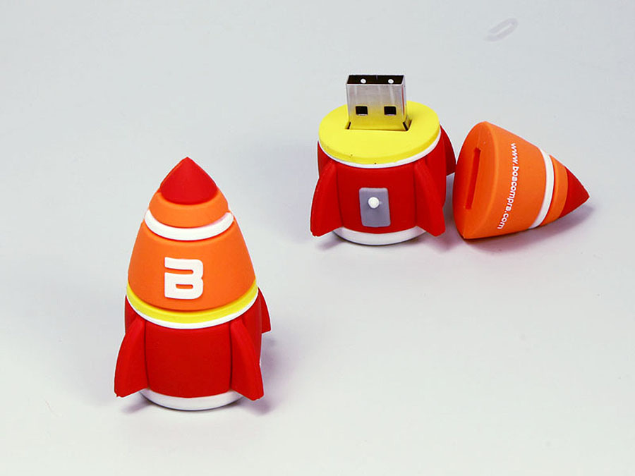 Lusige Comic Rakete als USB-Stick mit Logo