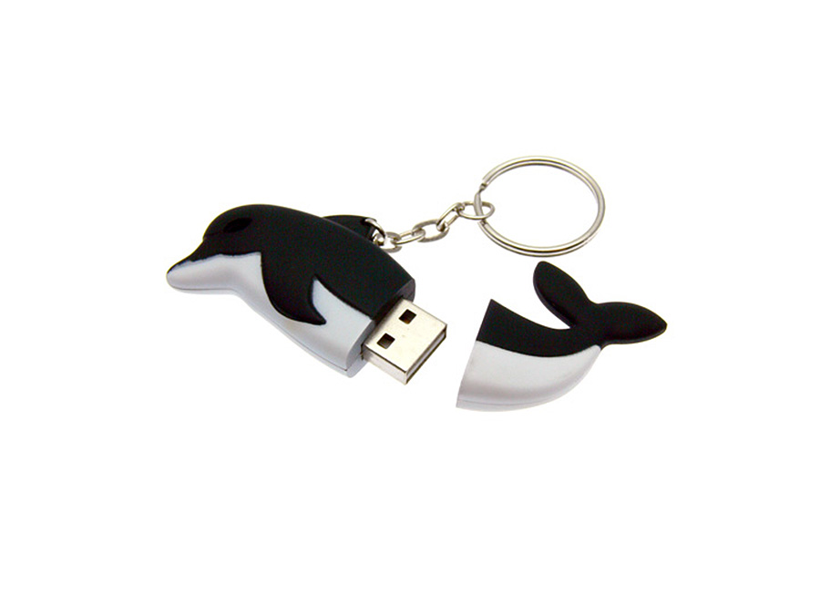 Lustiger Delphin USB-Stick mit Logo in schwarz