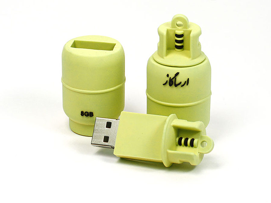 Propan Gasflasche mit USB-Stick und logo