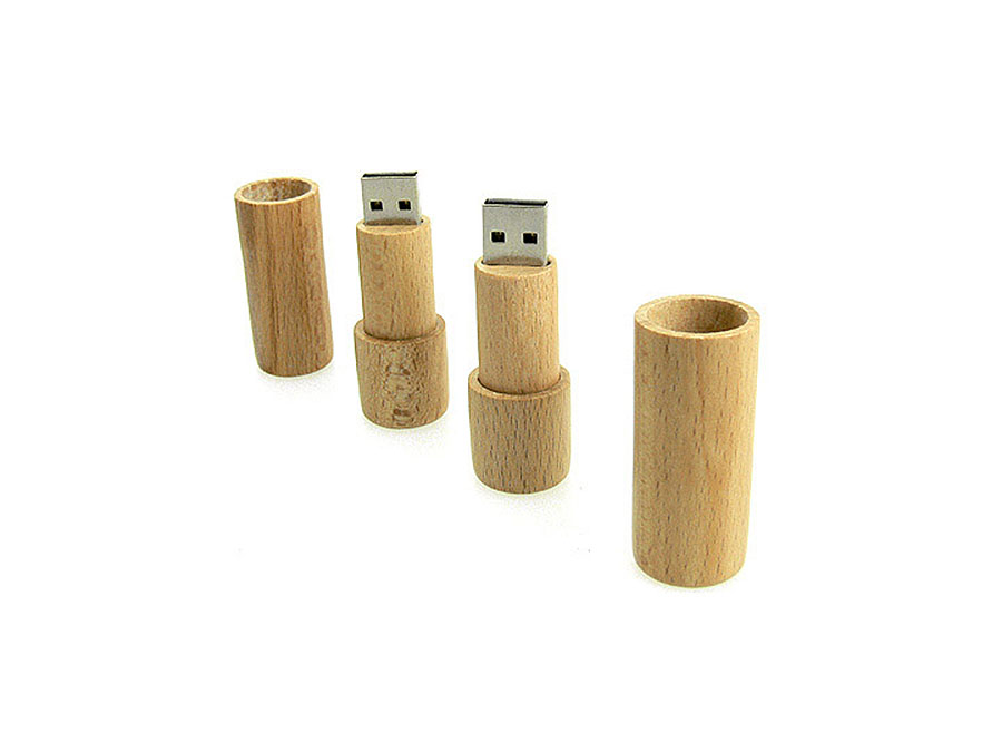 runder Holz USB-Stick als Werbeartikel mit Logo