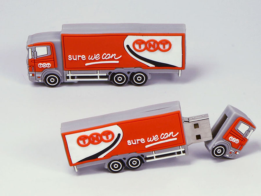 TNT Truck LKW Transporter mit Logo in flacher 2D Sonderform als USB-Stick