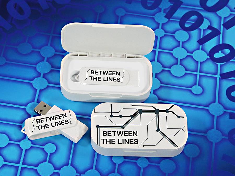 USB-Stick im Kunstdesign mit individuellem Branding, verpackt in einer eleganten Box. Ideal für Werbung und Promotions.