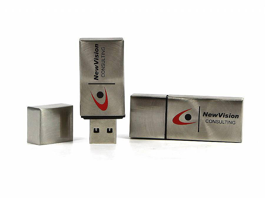 Metall USB-Stick silber matt mit Logo 2 farbig