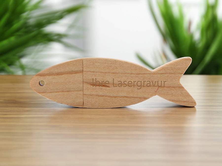 usb stick holz fisch lasergravur