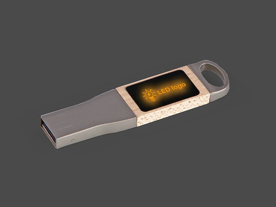USB-Stick mit LED-Anzeige und individuellen Druckmöglichkeiten für Logo oder Branding. Ideal für Werbezwecke.