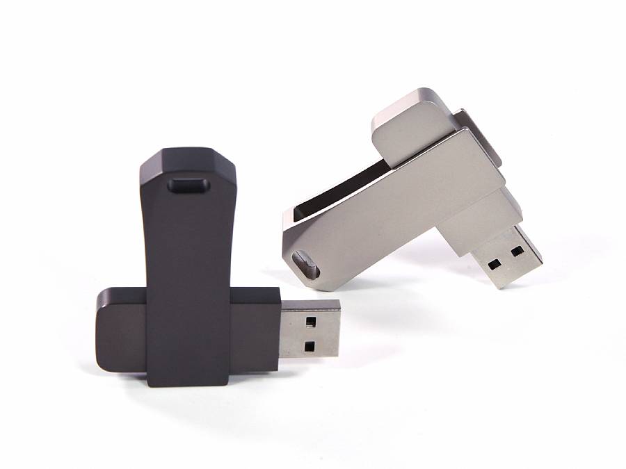USB-Stick mit drehbarem Metallgehäuse, ideal für individuelles Branding und Werbezwecke.