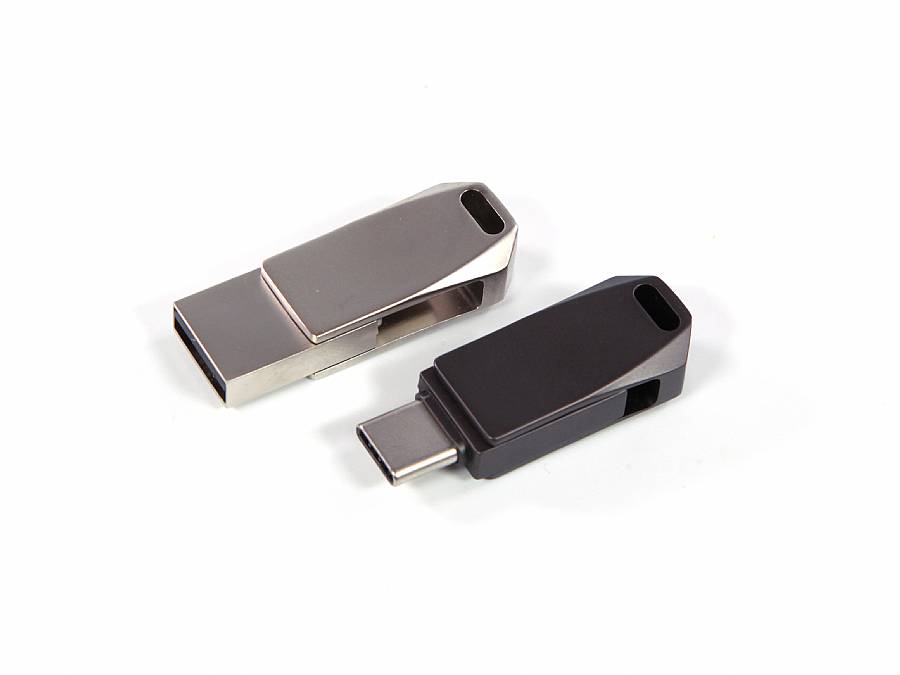 USB-Stick im modernen Design, erhältlich in Silber und Schwarz, ideal für individuelles Branding und Firmenlogos.