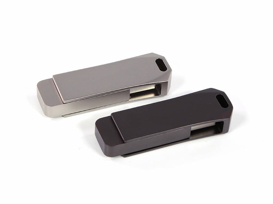 USB-Stick im modernen Design in zwei Farben, ideal für individuelles Branding mit Firmenlogo.