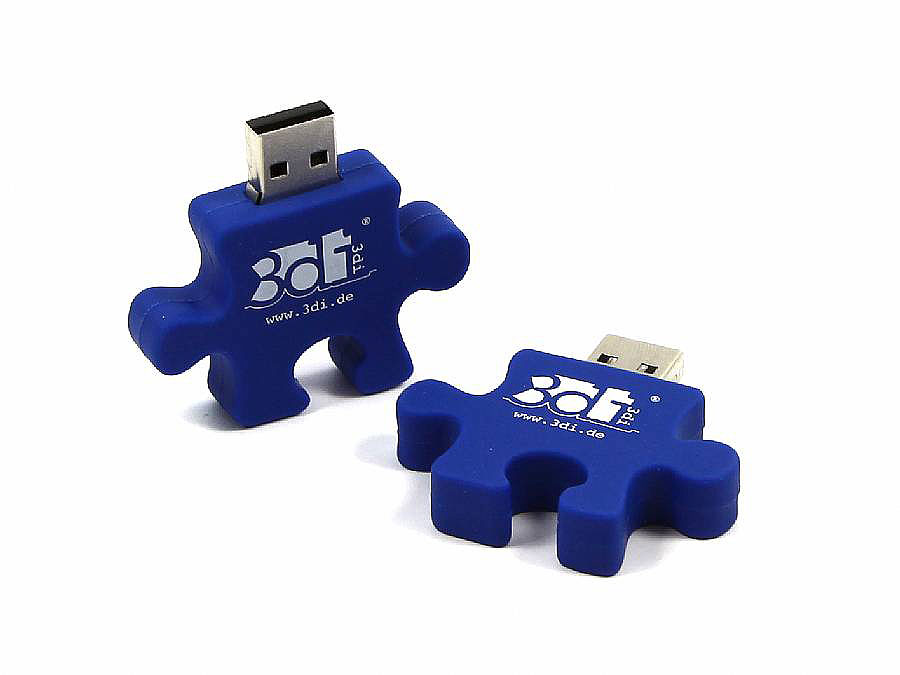 Blau gefärbtes USB Puzzelstück Logo Relieflogo