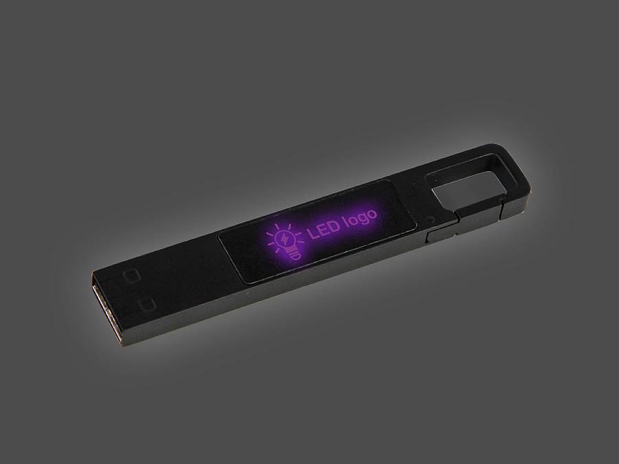 USB-Stick in modernem Design mit LED-Logo-Bereich für individuelle Gestaltung und praktische Nutzung.