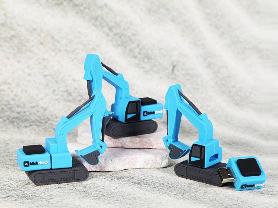 USB-Stick Bagger Kundenreferenz blau