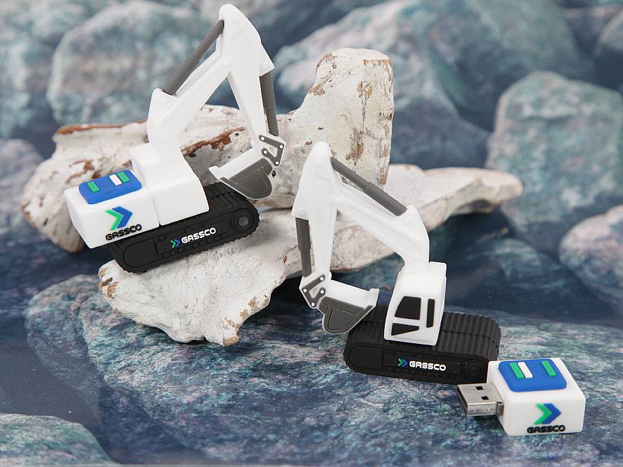 USB-Stick Bagger Kundenreferenz mit Logo