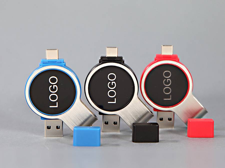 LED USB Dual Round mit beleuchtetem Logo