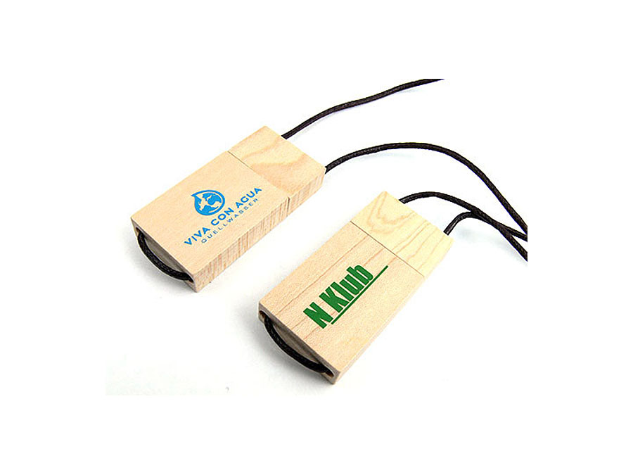 viva con agua Holz USB-Stick an Schnur mit farbigem Aufdruck