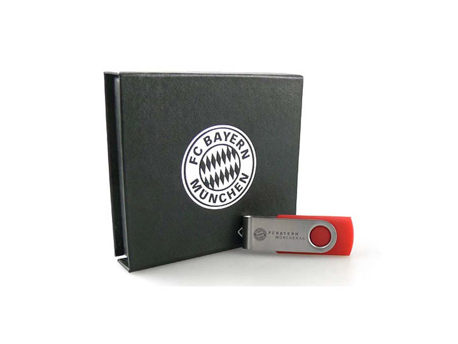 Werbeartikel FC Bayern München USB-Stick mit Geschenverpackung in silberprägung