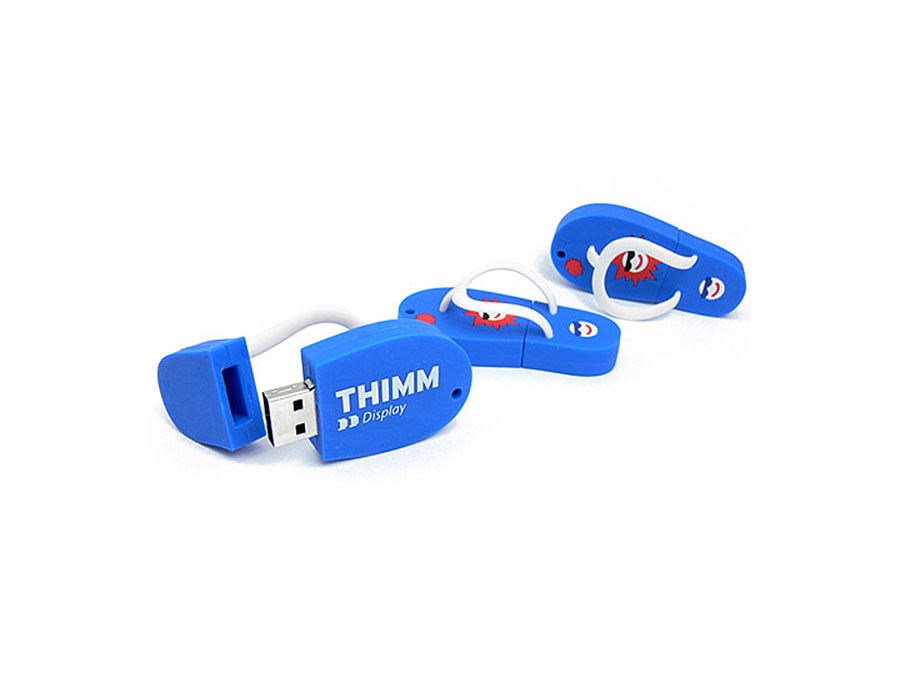 Werbeartikel Fliflop USB-Stick in blau mit Logo eingearbeitet