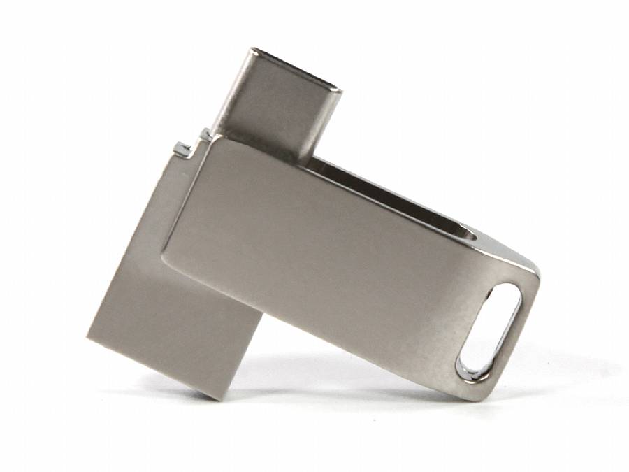 USB-Stick im modernen Design mit drehbarem Gehäuse und Platz für individuelles Branding. Ideal für Werbezwecke.
