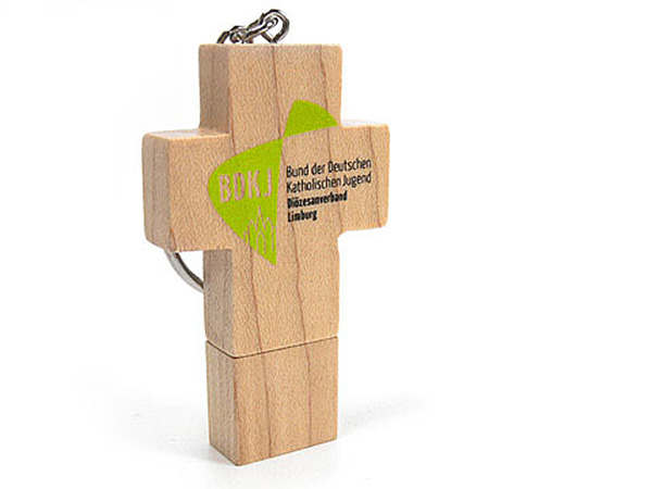 USB Holzkreuz mit zweifarbigem Druck