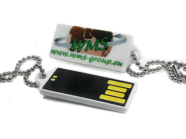 Weißer Kunstsoff Mini USB-Stick mit Logo bedruckt