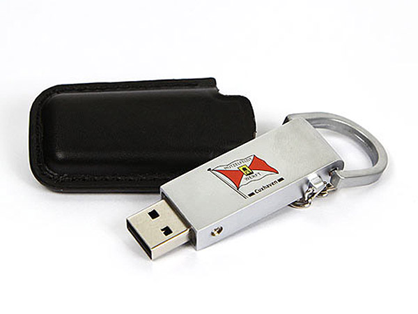 USB-Stick aus Vollmetall und Ledertasche Holster mit Logo