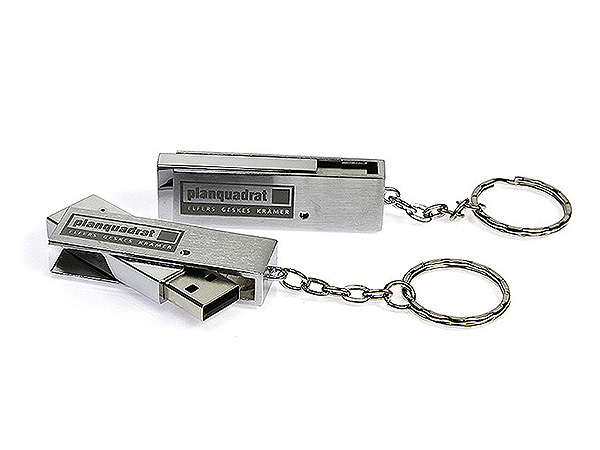 Metall USB-Stick mit drehbarer Klammer mit schwarzer Gravur