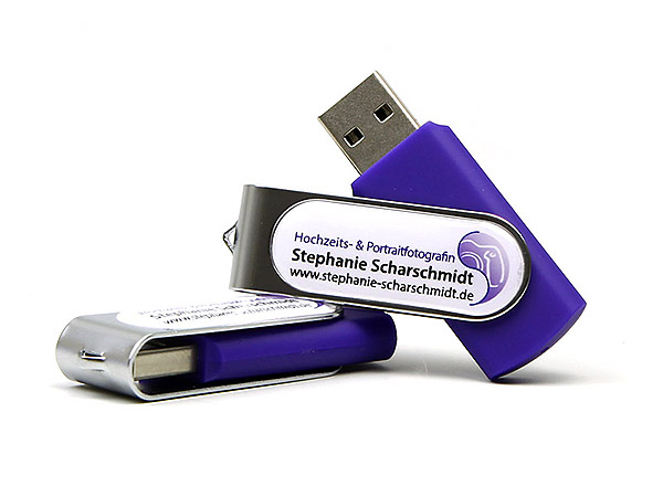 Hochzeitsfotografin Doming Metall USB Stick digitaldruck lila