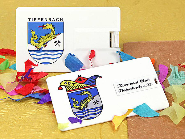 Karneval Club tiefenbach USB-Stick Karte in der Form einer vitienkarte beidseitig bedruckt