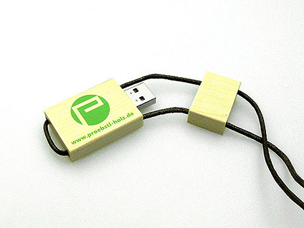Proebstl Holz USB Stick hellbraun mit einfarbigen Logodruck