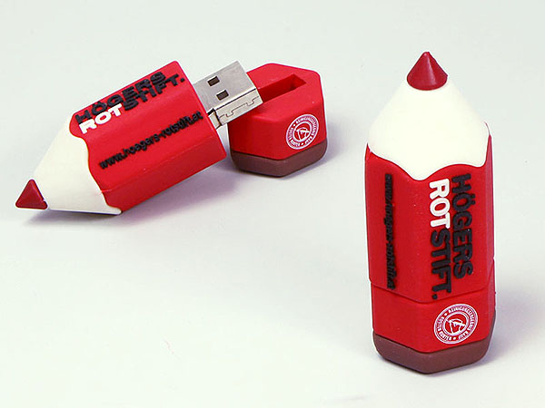 Rotstift Bleistift Stift mit Logo als USB-Stick als Werbeartikel