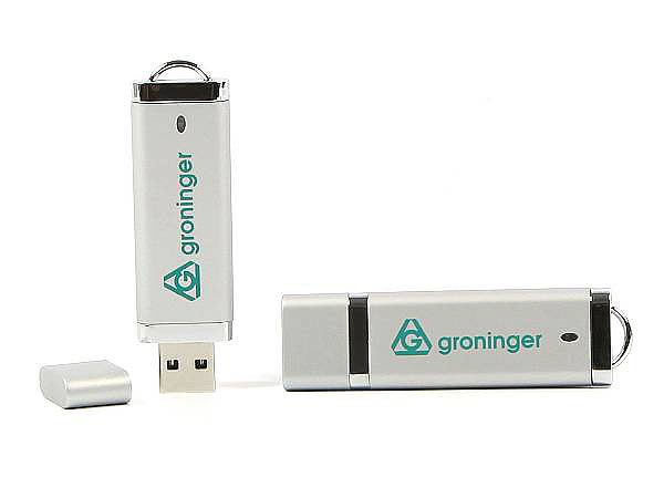 USB-Stick aus Kunststoff und Chrom mit Logoprint