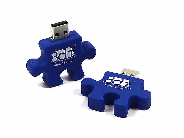 Blau gefärbtes USB Puzzelstück Logo Relieflogo