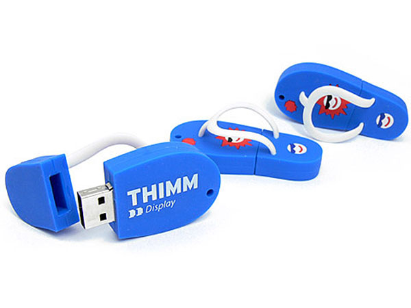 Werbeartikel Fliflop USB-Stick in blau mit Logo eingearbeitet