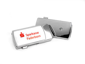 Sparkasse Mini USB-Stick in weiß mit Logo bedruckt
