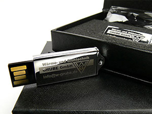 Grube Mini USB-Stick aus Metall Mit Gravur des Logos