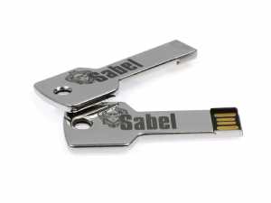 USB-Stick in Schlüssel-Design aus Metall, individuell bedruckbar, ideal für Werbezwecke und andere persönliche Anwendungen.